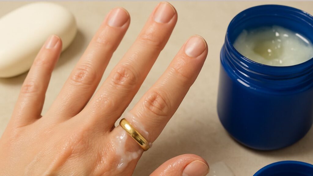 Apply Lubrication  to get ring off swollen finger