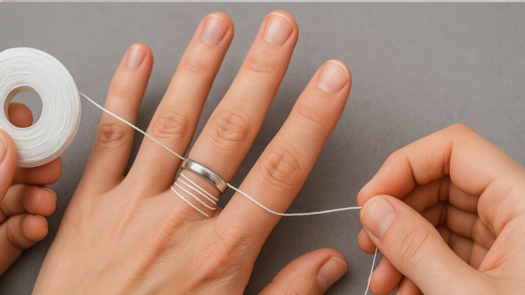 String or Floss Trick  to get ring off swollen finger