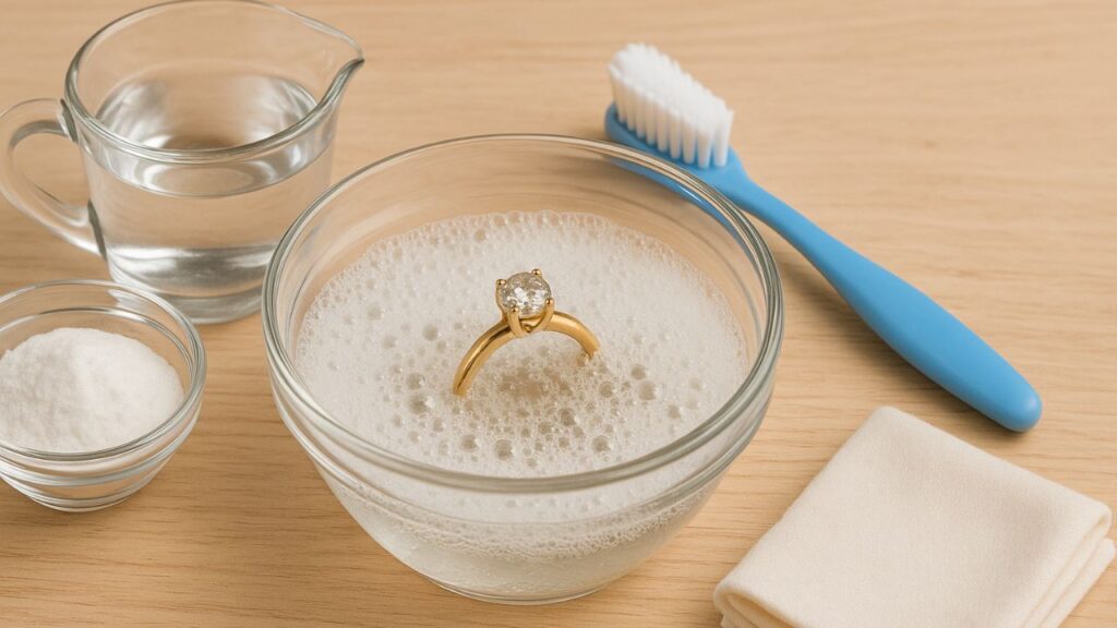 Vinegar & Baking Soda Soak to clean diamond ring 